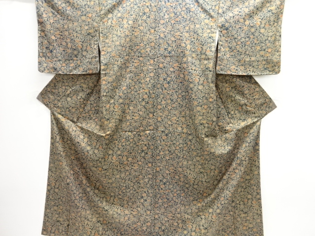 未使用品　草花模様手織り紬着物